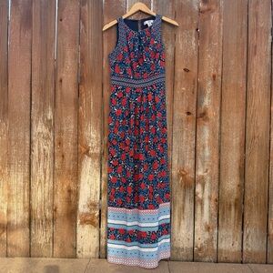 WISP Women’s Blue Red Floral Sleeveless Maxi Dress Size 6 Petite